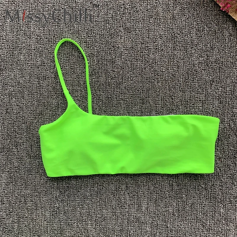 MissyChilli с высокой талией Модные Зеленые бикини купальник женский неоновый на одно