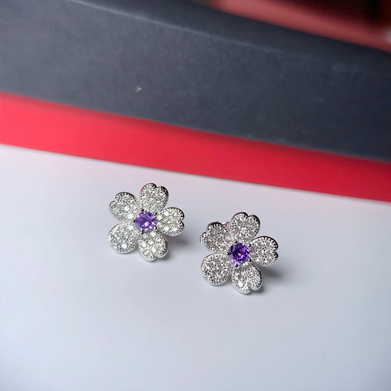 SEVENA серебряные серьги с цветком фианит фиолетовый основной камень модные Jwelry для