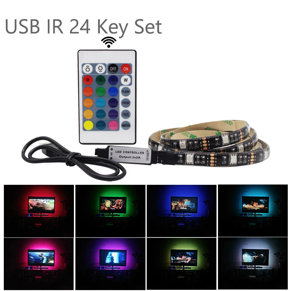 USB Светодиодная лента светильник Bluetooth 5 в Tira светодиодный RGB лента Ambi светильник ТВ Wifi водонепроницаемый SMD5050 музыкальный ТВ ПОДСВЕТКА Гибкая полоса светильник - Испускаемый цвет: IR 24 Key Set