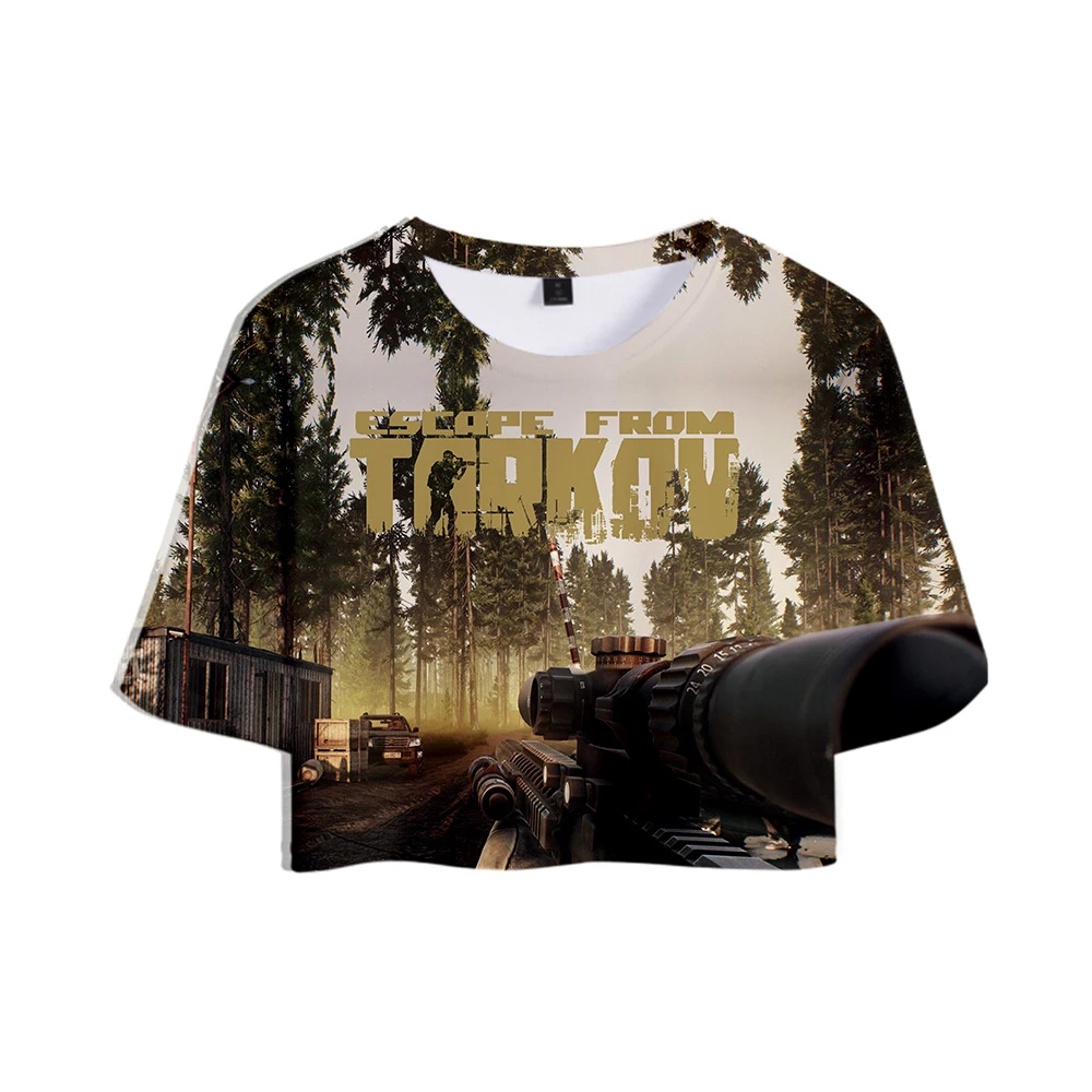 Кроп-топ женский летний с 3D принтом коротким рукавом | Женская одежда