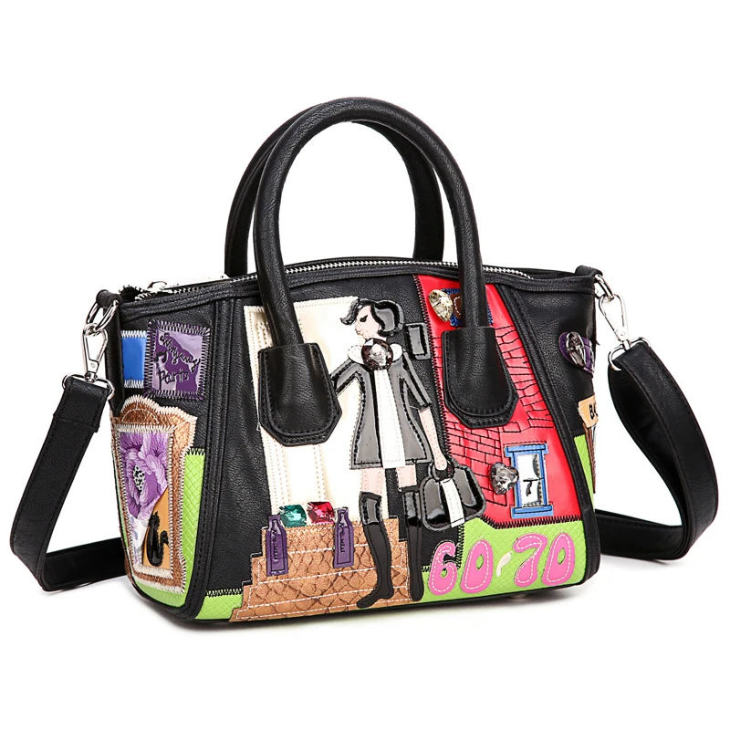 Женская сумка мессенджер из кожи с вышивкой|tote brand|brand handbagshandbag brand |