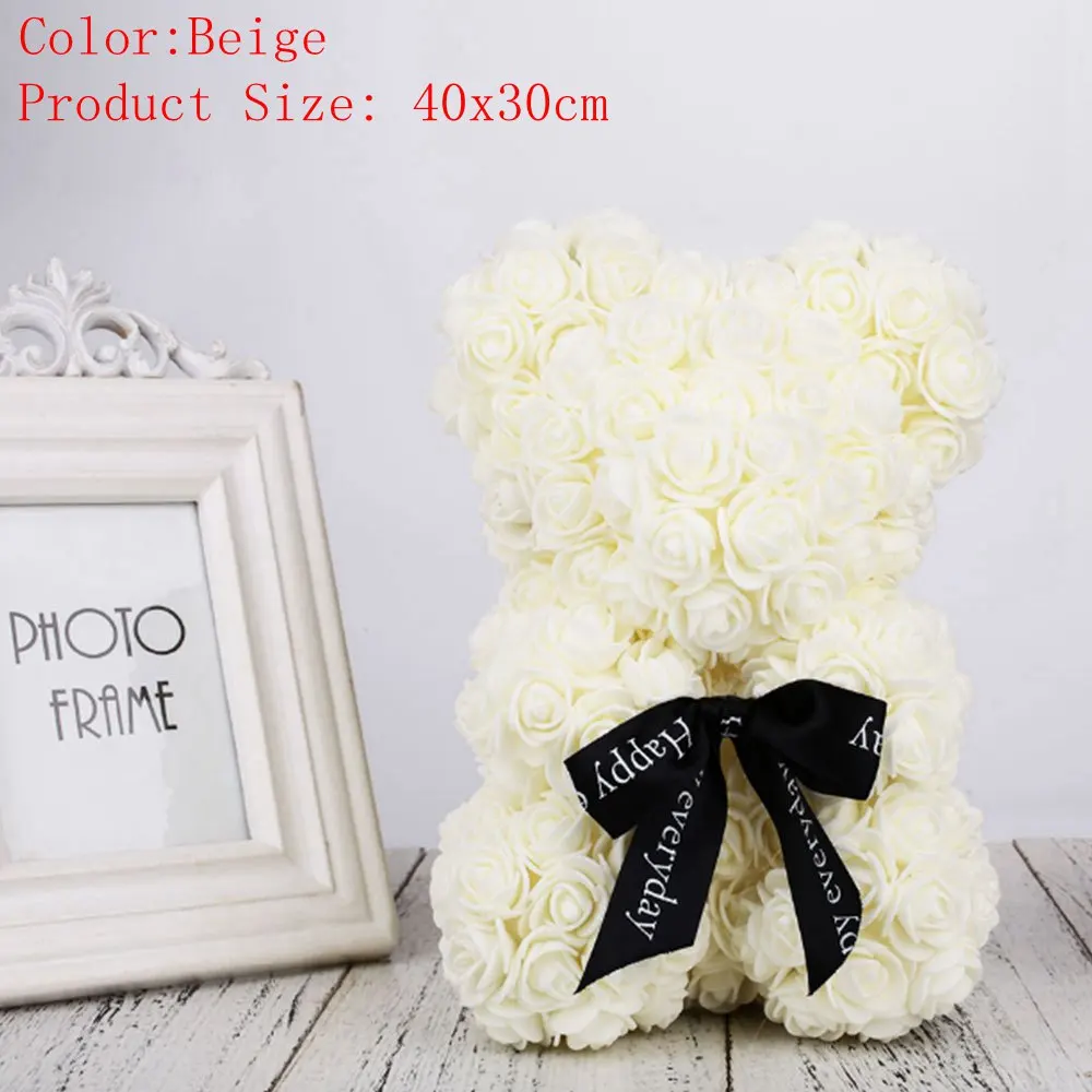 40x30cm Beige Свадебная вечеринка, любовь ко Дню Святого Валентина, роза, ПЭ пена, медведь, собака, кролик, пена, куклы, искусственные розы, цветы, Романтичный подарок на Рождество, год - Цвет: 40x30cm Beige