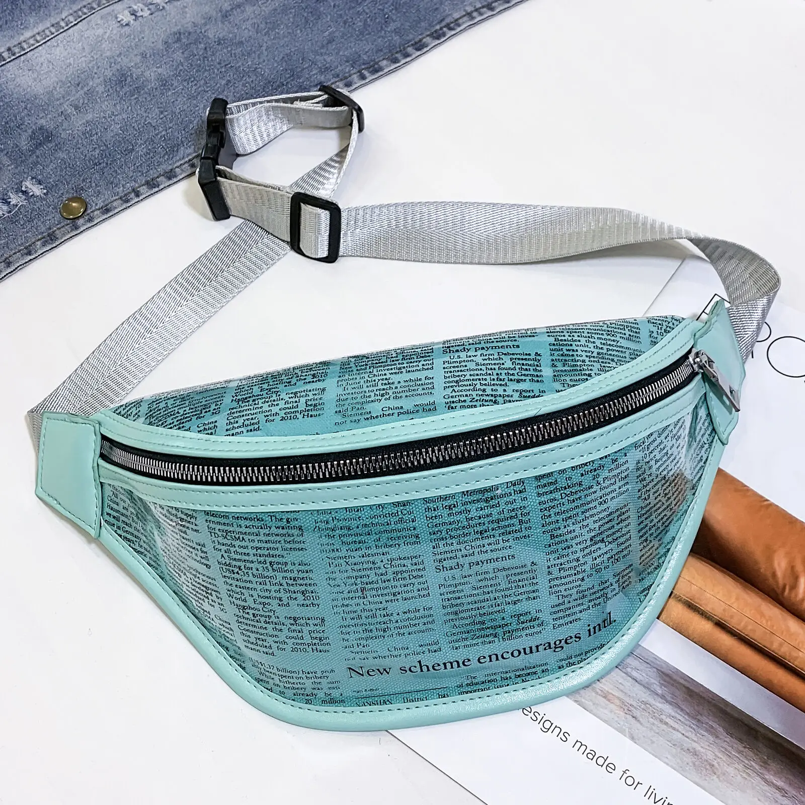 Модные женские маленькая поясная сумка Fanny Pack ПВХ сумка кошелек на пояс, Дамский кошелек, чехол для телефона чехол сумка для путешествий белый черный розовый красный зеленый - Цвет: Зеленый