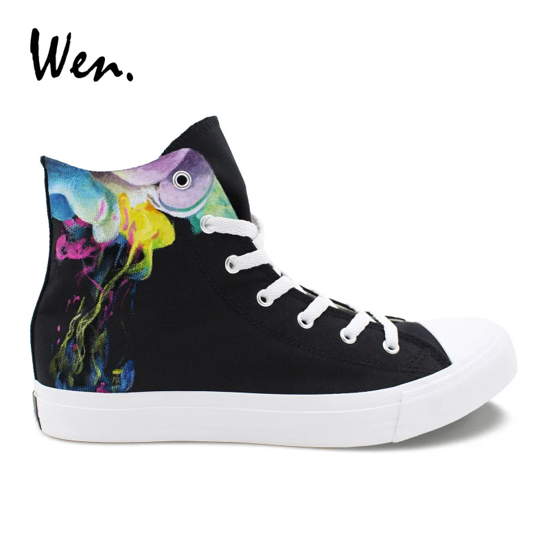 

Wen Black Canvas Shoes Hand Painted Colorful Smoke Graffiti Vulcanize Shoes Sneakers Unisex Neutral Plimsolls Cross Straps Flat