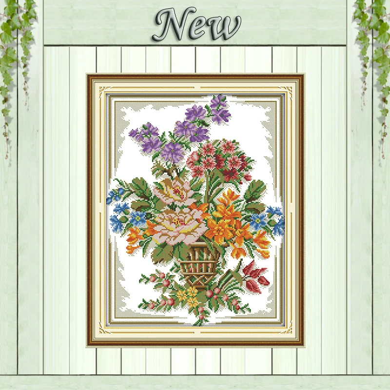 Цветочная корзина цветная картина напечатанная на холсте наборы DMC 11CT 14CT