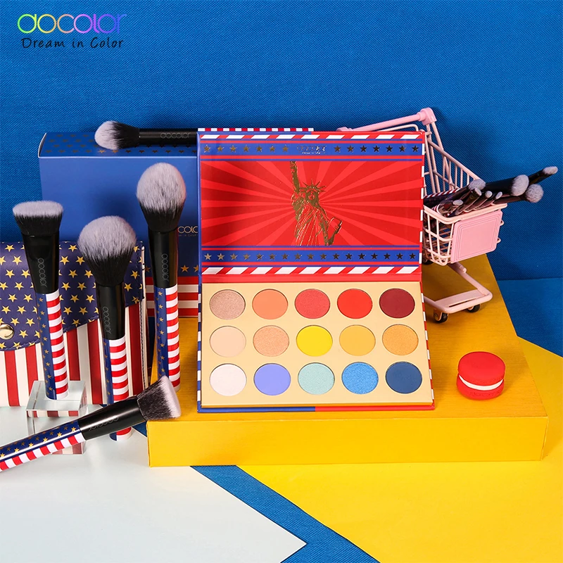 Docolor, 13 шт., кисти для макияжа, косметическая основа, пудра, румяна, тени для век, Кисть для макияжа и 15 цветов, блестящая палитра теней для век