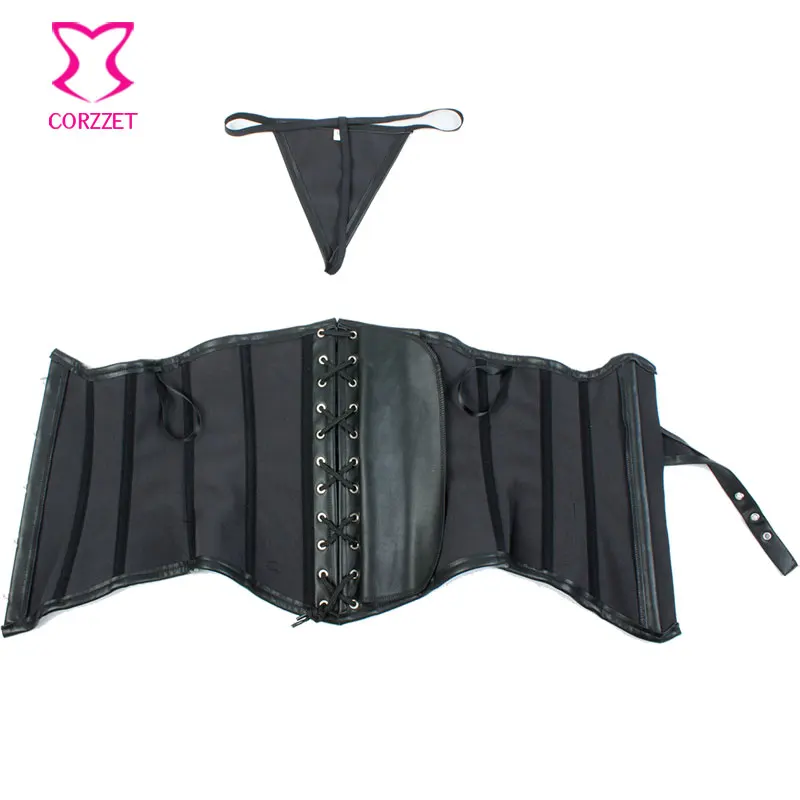 Черный готический корсет из искусственной кожи под грудью корсеты для похудения