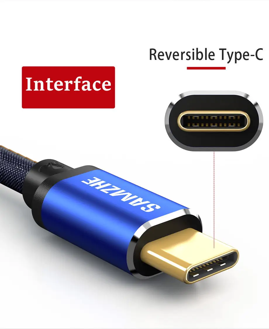 SAMZHE USB 2,0 Тип usb C кабель джинсы ткань 5V 2A кабель для быстрой зарядки из джинсовой ткани плетеный телефонный кабель для зарядки и передачи данных для Xiaomi huawei Letv samsung