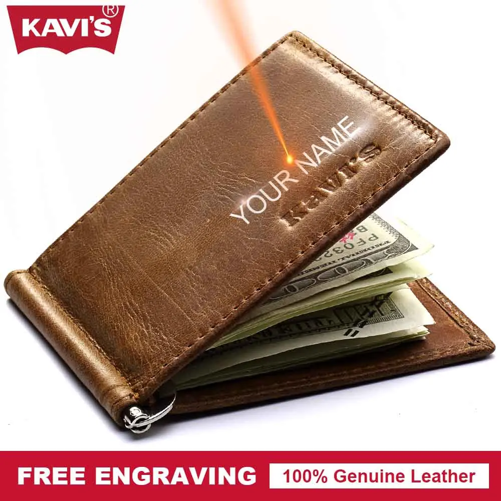 KAVIS высокое качество маленький мужской тонкий кошелек из натуральной кожи зажим