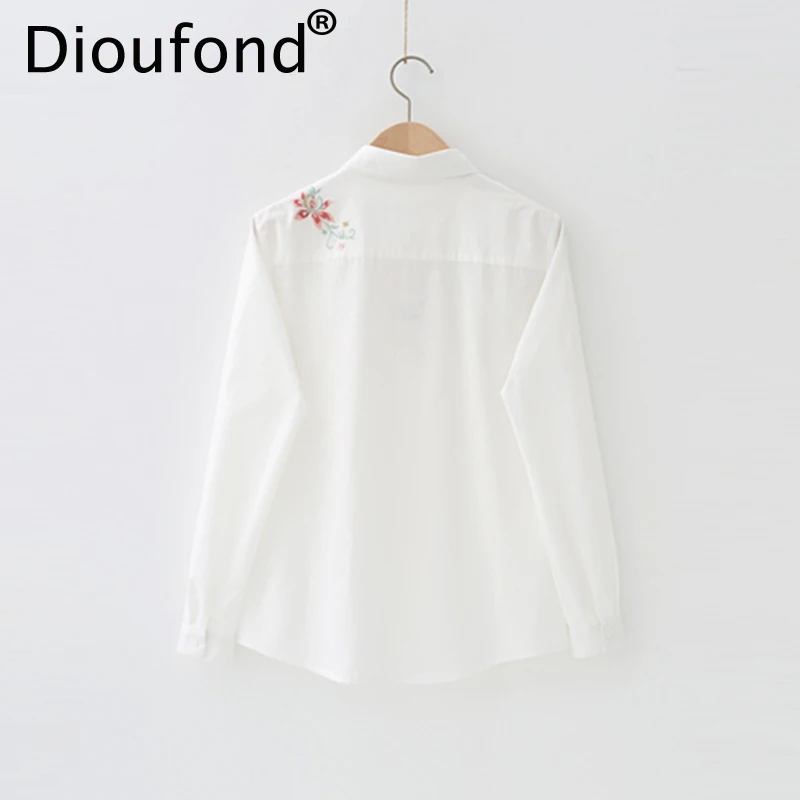 Dioufond 2017 осенние модные женские блузки с цветочной вышивкой Однотонная рубашка