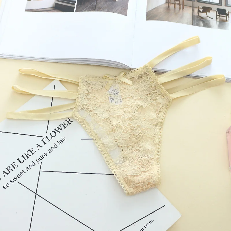 QUECOO 3PCS/lots New Sexy ladies panties Lace jacquard women's low waist thong T Pants underwear |