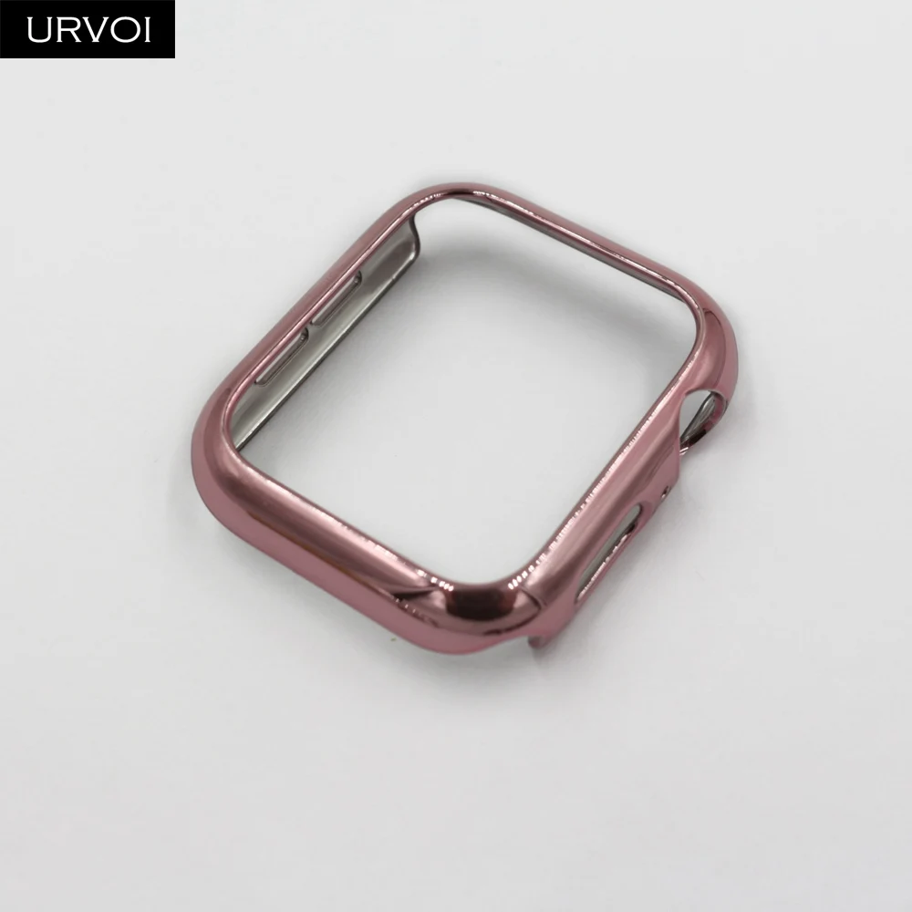 Pink Gold Чехол URVOI для apple watch series 4 3 2 1 чехол для iwatch Гальваническое блестящее средство защиты ПК 40 44 мм ультратонкая рамка полоса - Цвет: Pink Gold