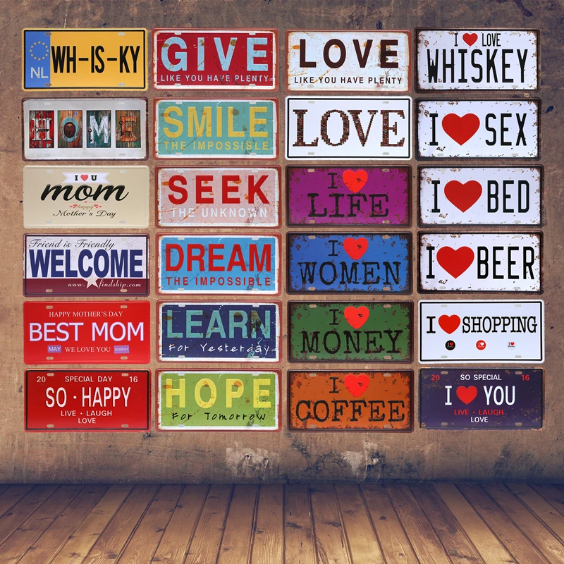 15x30 винтажная металлическая табличка номерного знака I Love Whiskey Sex Beer Shopping Mon