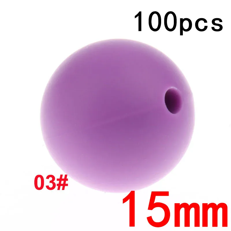 03Medium Purple Fkisbox 100PC силиконовый Прорезыватель Beads15MM шарики Силиконовые Прорезыватели для зубов бусины Diy прорезиненное Силиконовое ожерелье для прорезывания зубов бусина Bpa бесплатно для кормления ребенка - Цвет: 03Medium Purple