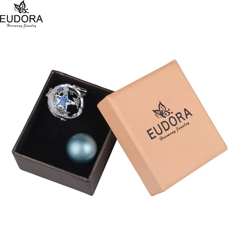 Ожерелье с подвеской EUDORA 20 мм синим фианитом звездочкой шаром в форме