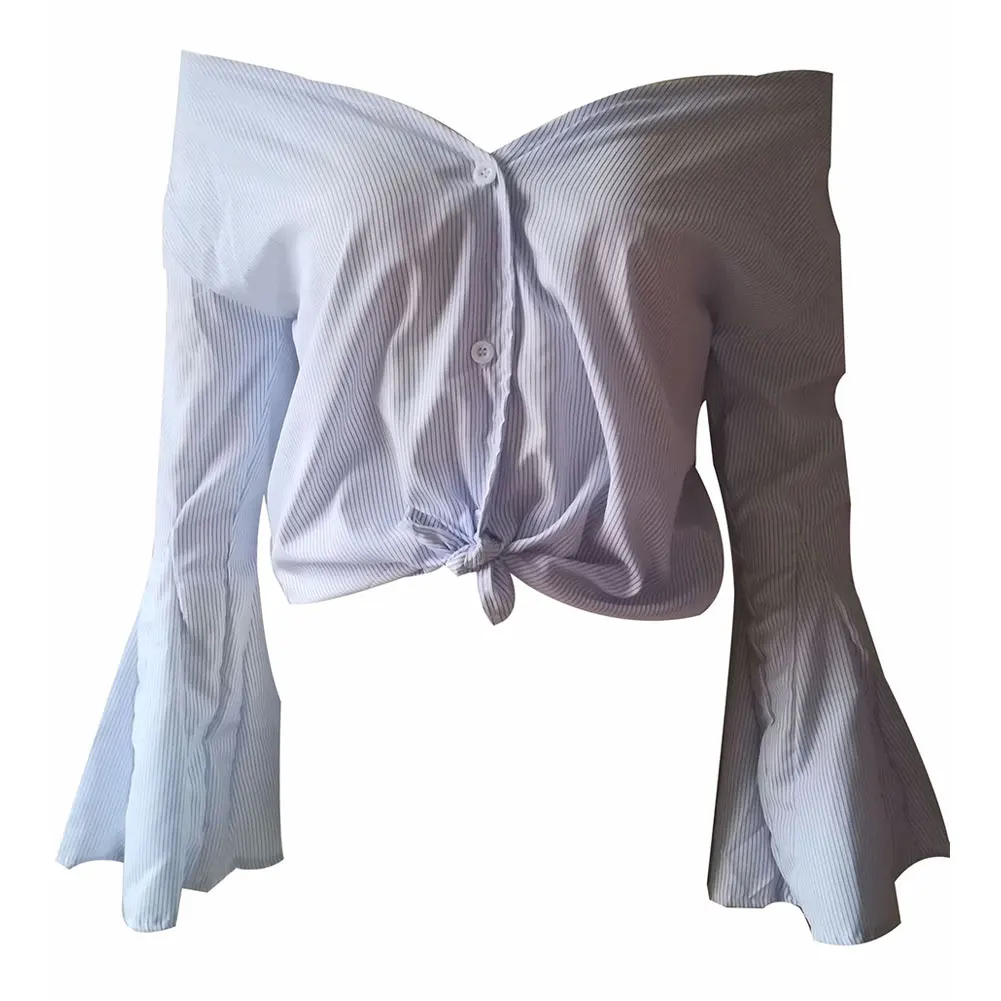 Модные летние топы женские пикантные узкие в полоску с открытыми плечами