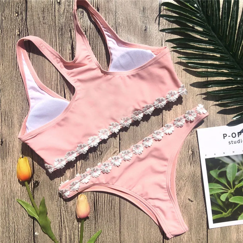 Летний женский комплект бикини с кружевным цветком 2018 сексуальный купальник пуш