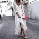Женское кружевное платье VONDA, белое платье в горошек с V-образным вырезом и асимметричным подолом, праздничный кардиган, лето 2021