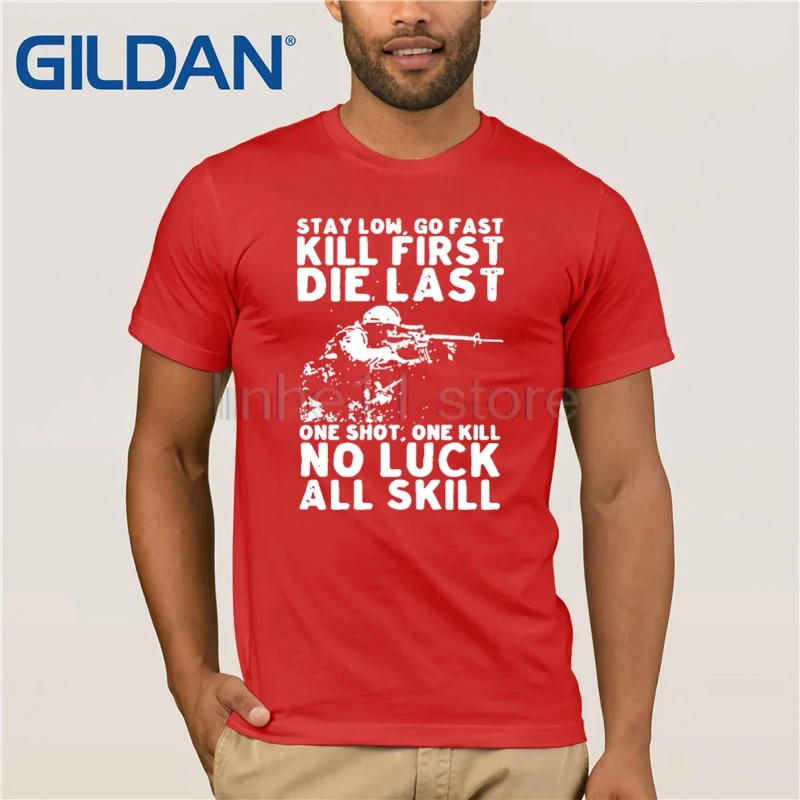 Футболка GILDAN U.S Veteran One shot one kill no luck Мужская футболка со всем мастерством|Мужские