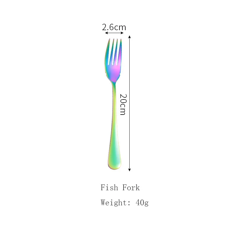 NO.14 Fish Fork Набор радужных столовых приборов из нержавеющей стали столовая посуда набор серебряных приборов столовый нож и вилка Прямая поставка - Цвет: NO.14 Fish Fork