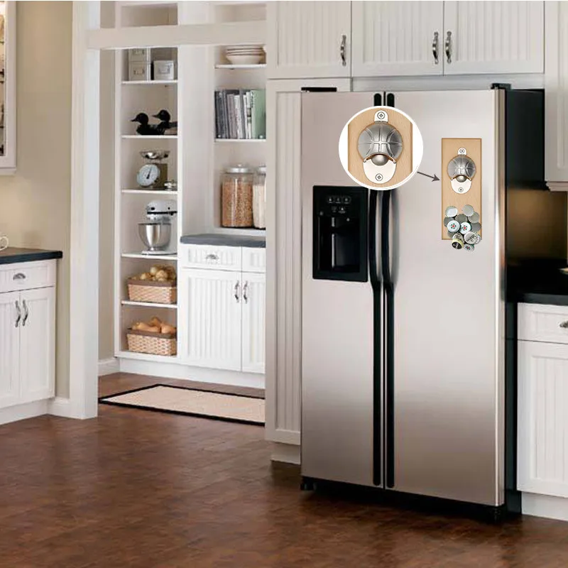 Настенная открывалка для бутылок с встроенной магнитной крышкой из массива