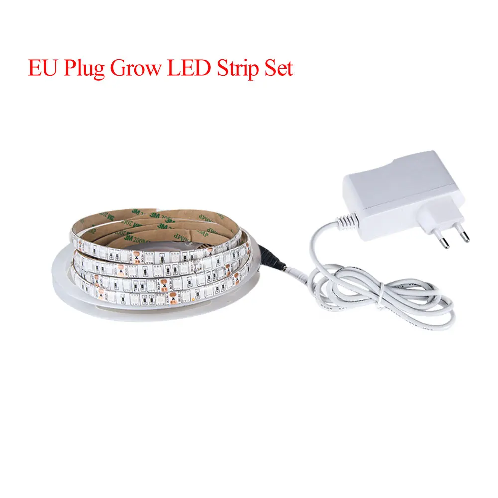 EU Plug Set Светодиодная лента для выращивания растений, полный спектр, 12 В, фито-лампа для цветов, 5 м, затемненная, красная, синяя, для теплицы, гидропоника+ адаптер питания - Испускаемый цвет: EU Plug Set