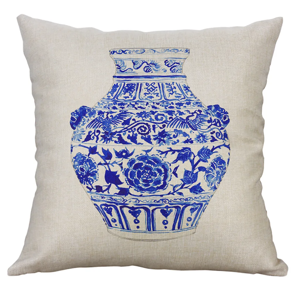 Китайский стиль синяя и белая ваза подушка на стул наволочка хлопок лен домашний