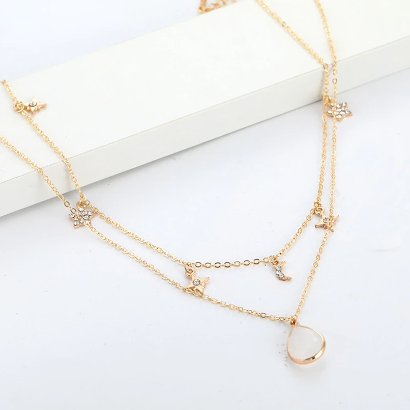 Корейский простой камень кулон ожерелье s для женщин Двухрядное ювелирное