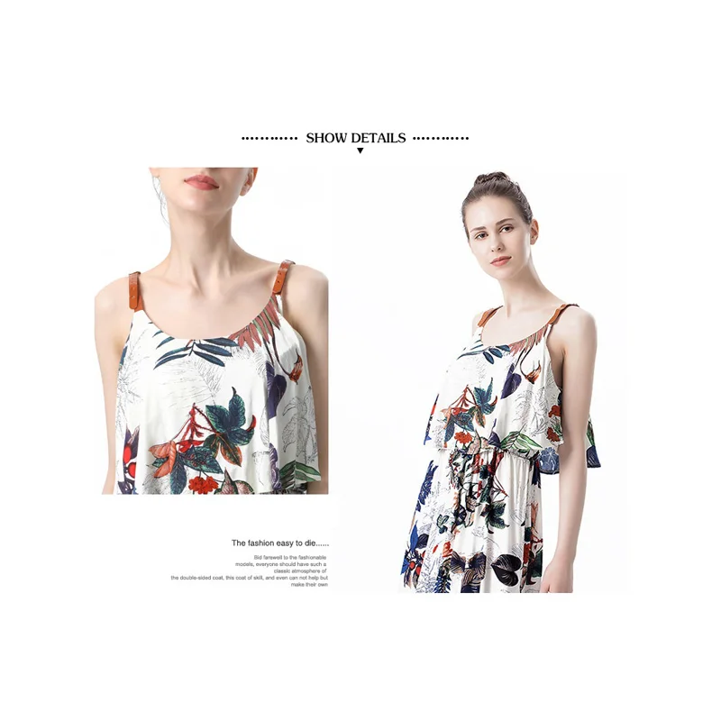 Camotree летние пляжные платья для женщин Boho рюшами ремни Цветочный принт длинное