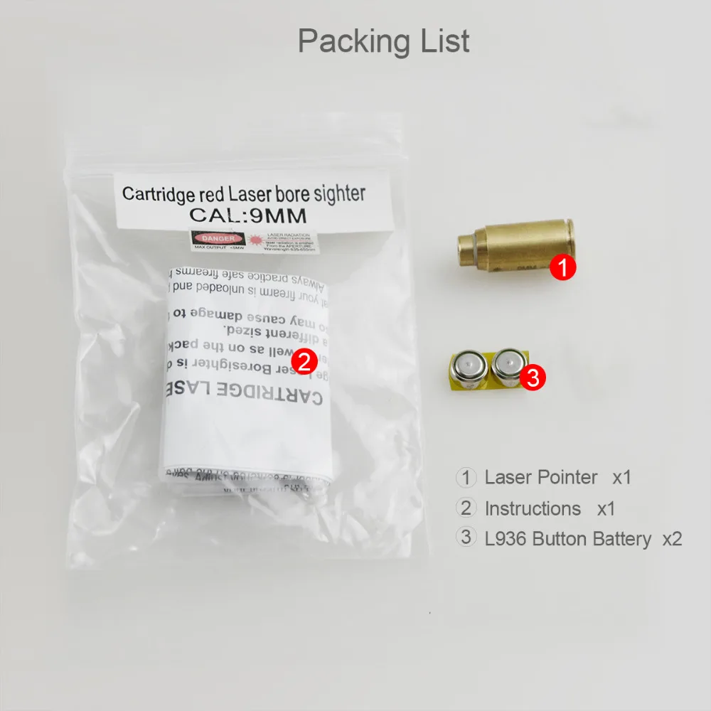 

CWLASER 9mm Cartridge 5mW Red Laser Bore Sighter Hunting Shooting Supplies