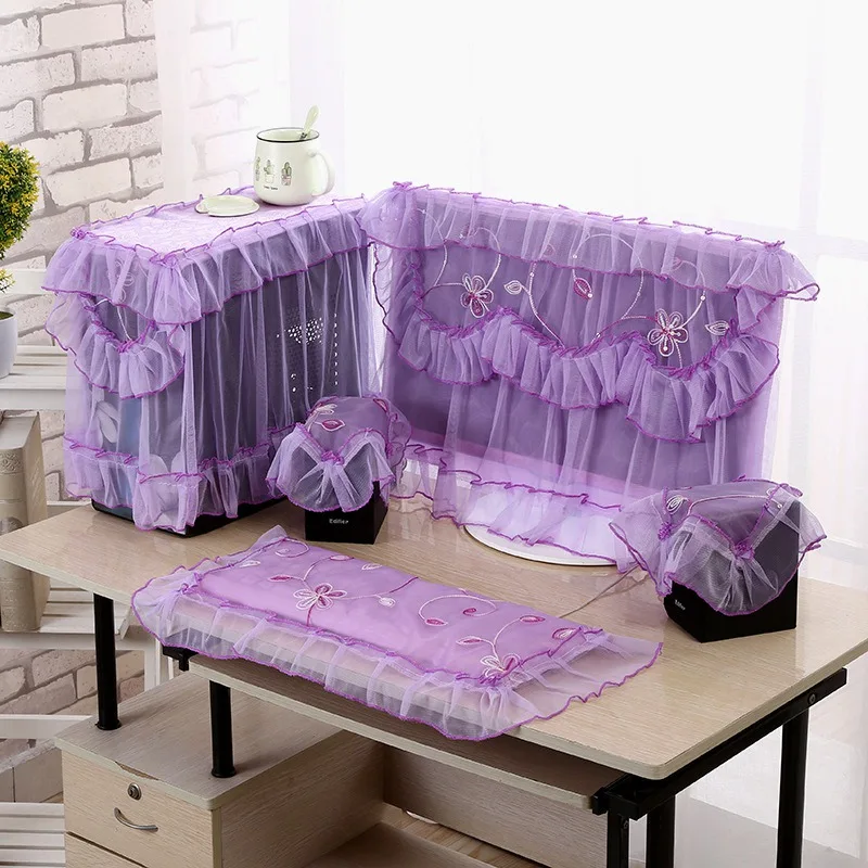 Purple Элегантный чехол для компьютера цветочный пылезащитный чехол кружевная Пылезащитная ткань износостойкая крышка прочное пылезащитное полотенце Роскошный декор для гостиной - Цвет: Purple