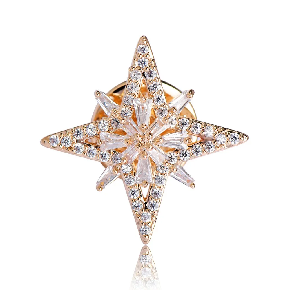 Женские Медные Броши в форме звезд цвета розового золота с кубическим цирконием