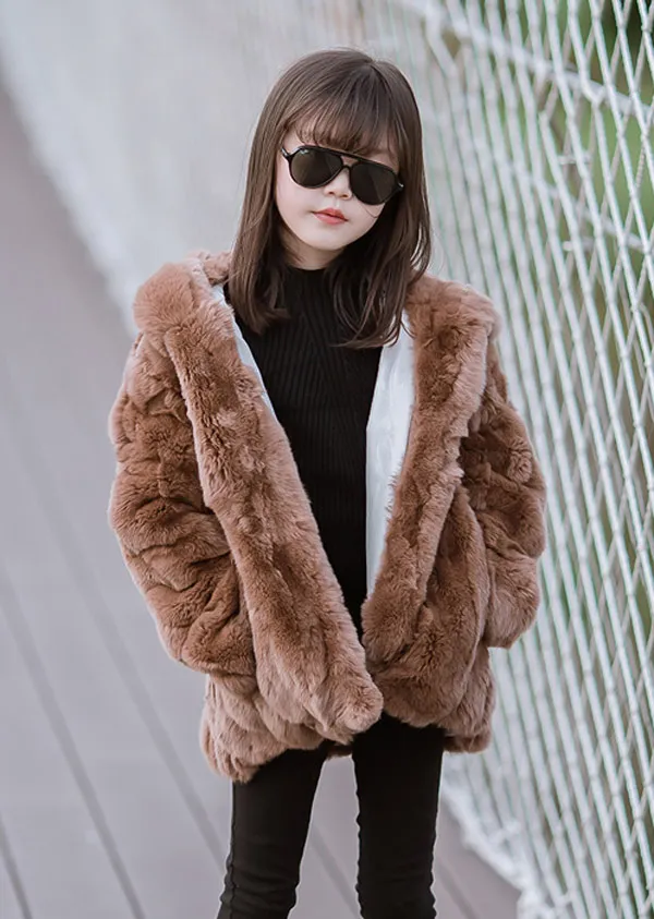 Шуба из 2018 натурального кроличьего меха Рекс шуба для девочек бордового цвета