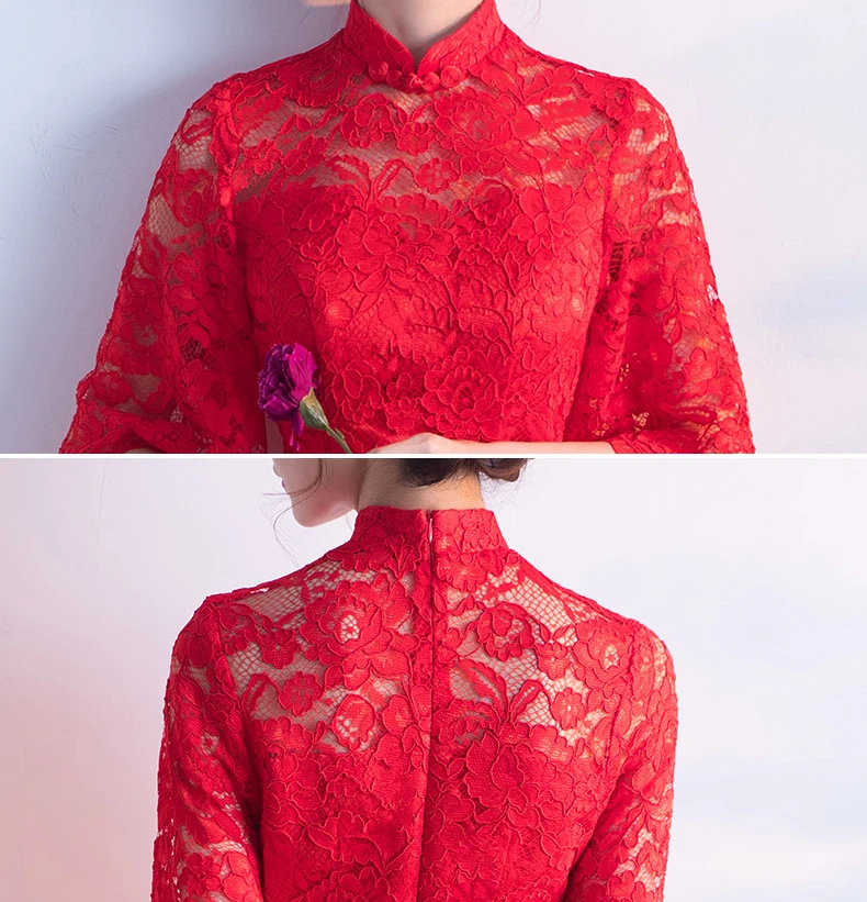 

Red Sexy Lace Short Cheongsam Summer Vintage Chinese style Mini Dress Womens Qipao Slim Party Dresses Button Vestido S-4XL