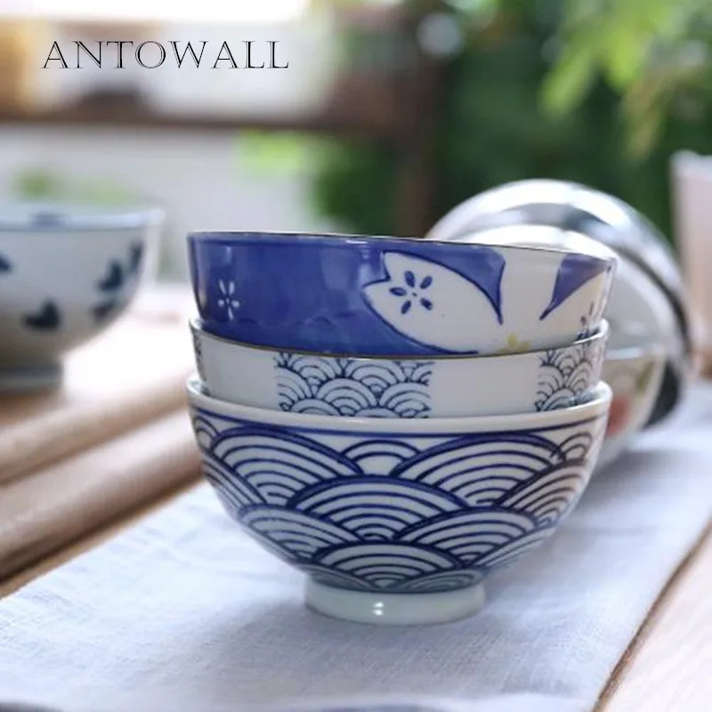 ANTOWALL 4,5 дюймов керамическая Бытовая рисовая чаша, обеденная суповая чаша, японская под-Глазурованная цветная чаша, ложка