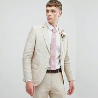 summer beach ivory linen men suits for wedding custom made groom wedding tuxedo costume mariage homme slim fit terno masculino