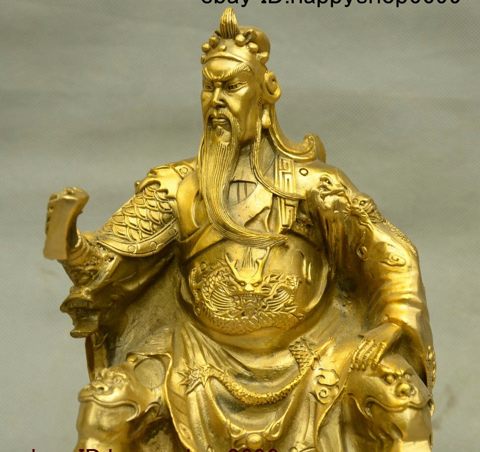 9 &quotКитайская династия Медь Чистая латунь платье с драконами Гуань Гонг Ю статуя