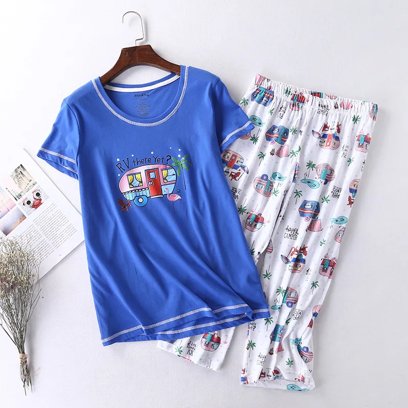 Hello Летняя женская пижама с принтом вязаный хлопковый черный пижамный комплект