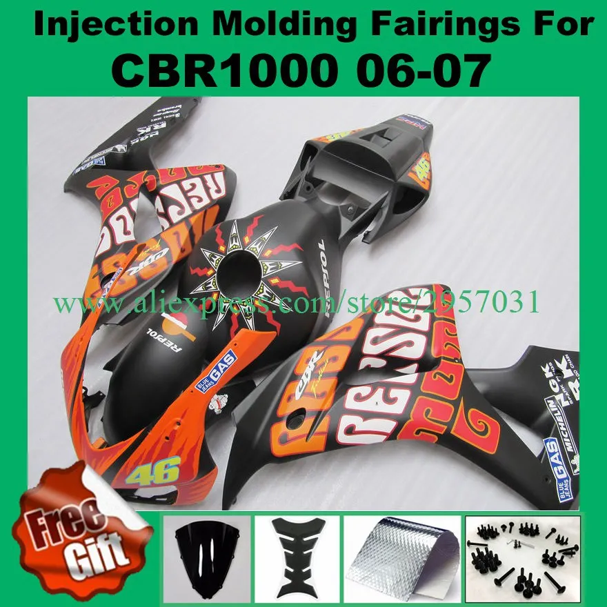 

Free screws+gifts Custom Injection molding fairings set for CBR 1000 RR 2006 2007 CBR1000RR 06 07 CBR 1000RR Red Orange Black