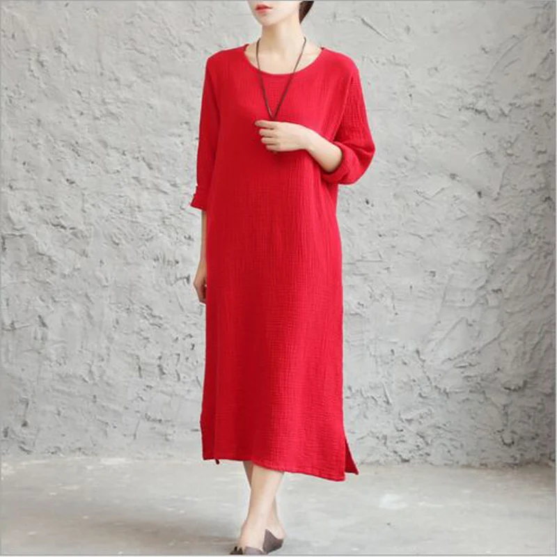 Женское платье из хлопка и льна винтажное длинное Повседневное макси весна лето