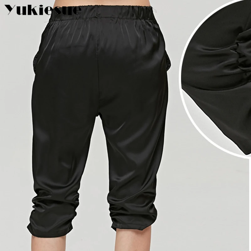 Silk harem pants capris women 2018 summer high elasitc waist loose rayon casual womens trousers pantalones mujer Plus size | Женская