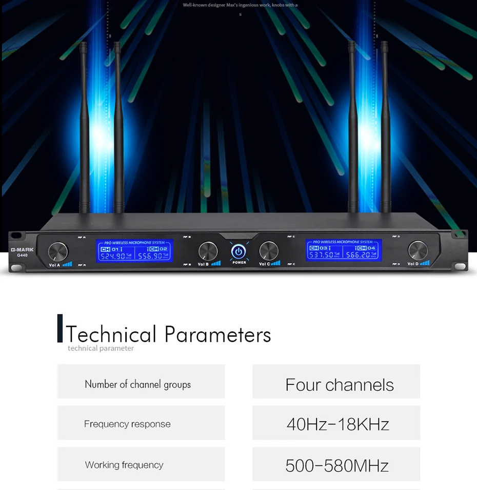 G-MARK Беспроводная микрофонная система G440 Профессиональный 50 метров четырехканальный UHF Dynamic Pro 4 ручной микрофон караоке вечерние сцены