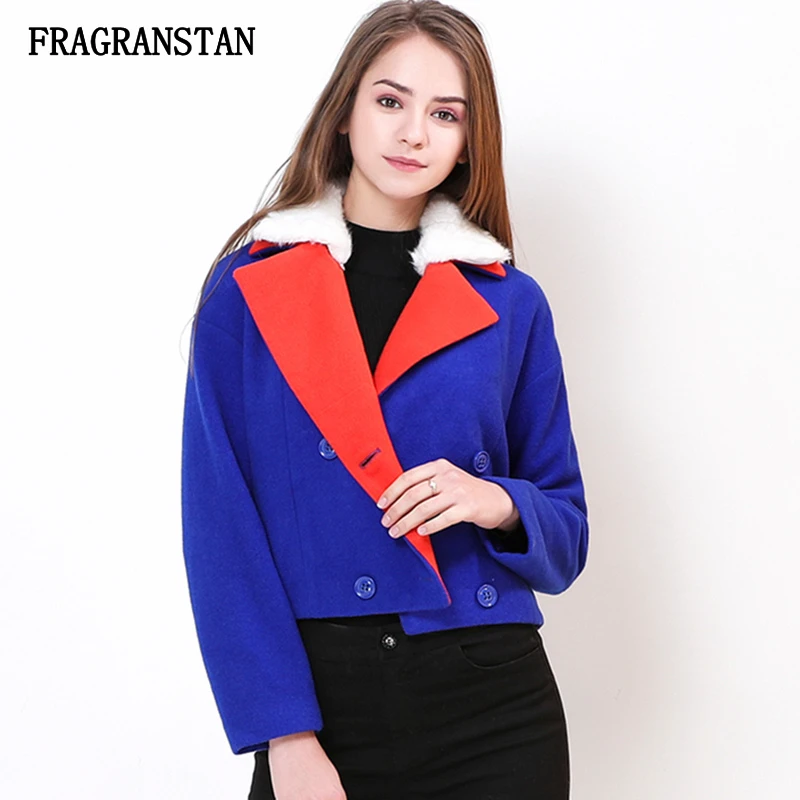 Женское Короткое шерстяное пальто повседневная куртка с отложным воротником