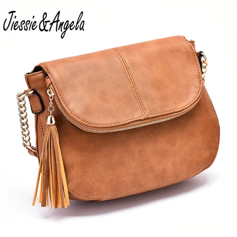 Jiessie&ampAngela New Famous Brand Women Bag Leather Fashion Lady's Tote Tassel Handbag For Girls Vintage Shoulder Purse | Багаж и