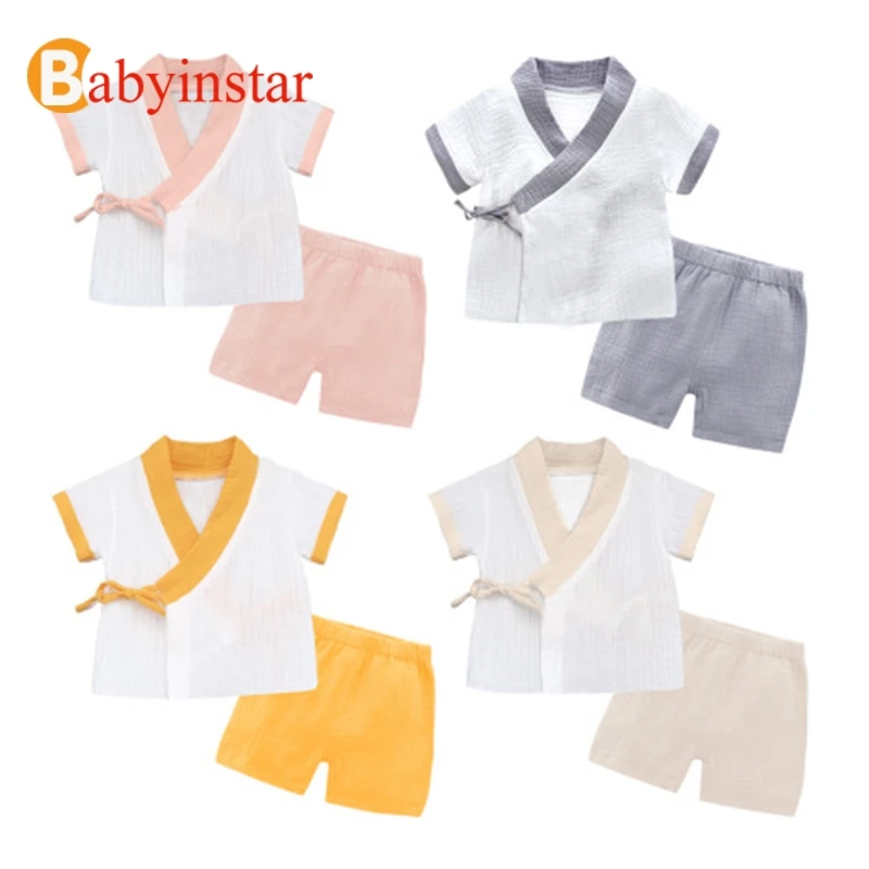 Babyinstar/ г. Новые хлопковые комплекты одежды для маленьких девочек Детская летняя модная одежда Комплекты из 2 предметов Топы+ верхняя одежда