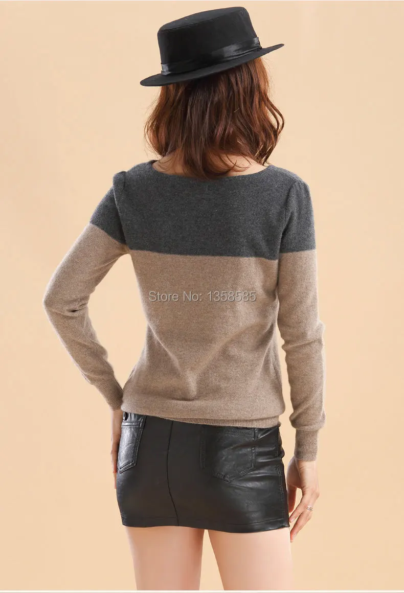 Hot sale New Arrival Women's Cashmere Wool Sweater Female Contrast Color Basic Pullover Long Sleeve Free Shipping | Женская одежда