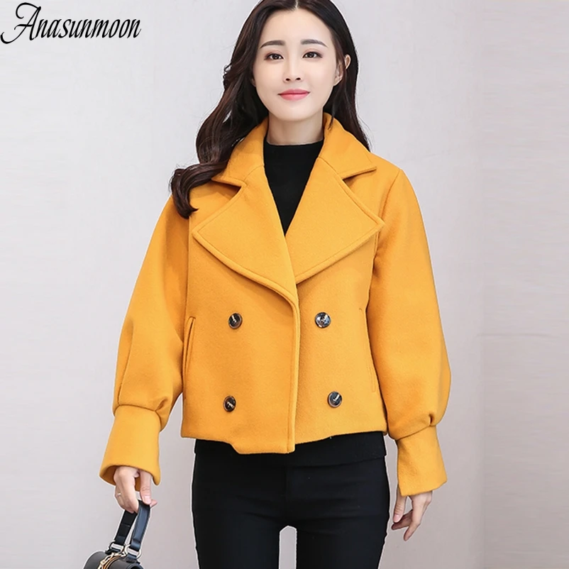 

ANASUNMOON 2018 Autumn Winter Fashion Women Wool Coat Loose Imitation Cashmere Outerwear Padded Short Turn-down Collar Outwear