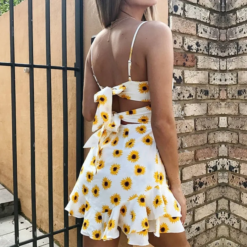 2019 летнее новое платье на подтяжках с принтом в европейском стиле сексуальное