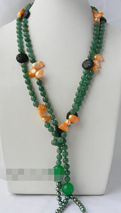 12487 2 нити нефрит оранжевый зеленый крыло пресноводный жемчуг Черный вулкан