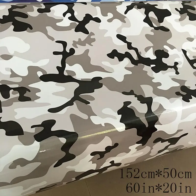 Glossy 50cm Камуфляж виниловая наклейка обертывание автомобиля изменение цвета рулонов лист снег камуфляж виниловая фольга с воздушным пузырьком бесплатно - Название цвета: Glossy 50cm